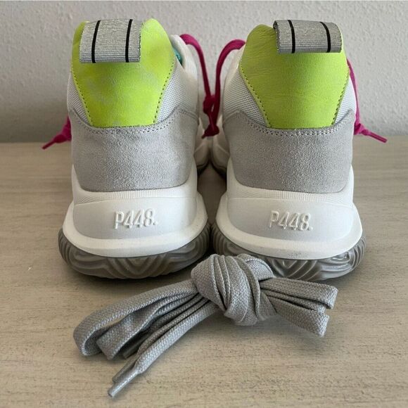 P448 Women's Sz 8 EUR 38 White Luke Leather/Mesh Fabric Platform Sneakers - Picture 4 of 12